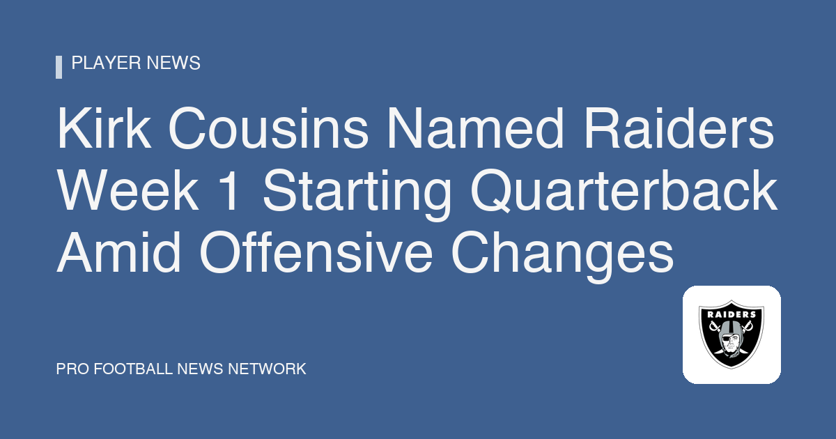 Kirk Cousins Named Raiders Week 1 Starting Quarterback Amid Offensive Changes